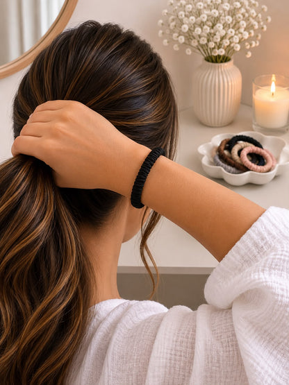 Pure Mulberry Silk Skinny Scrunchie | 19 Momme Luxury Hair Tie