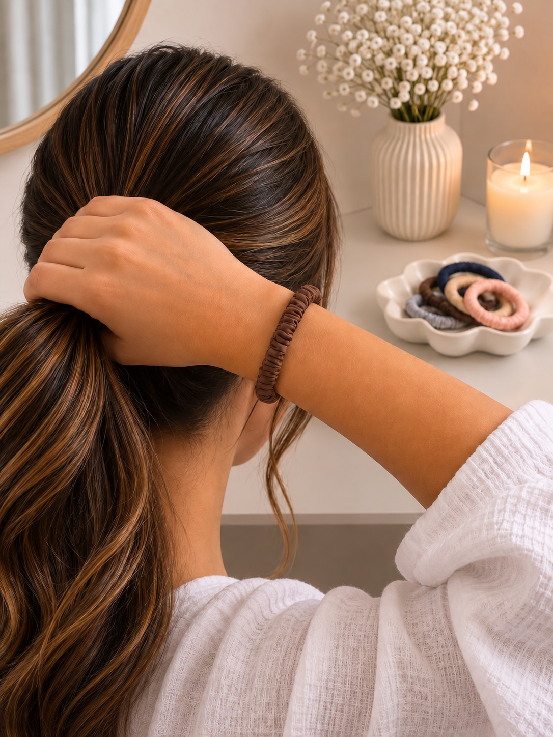 Pure Mulberry Silk Skinny Scrunchie | 19 Momme Luxury Hair Tie