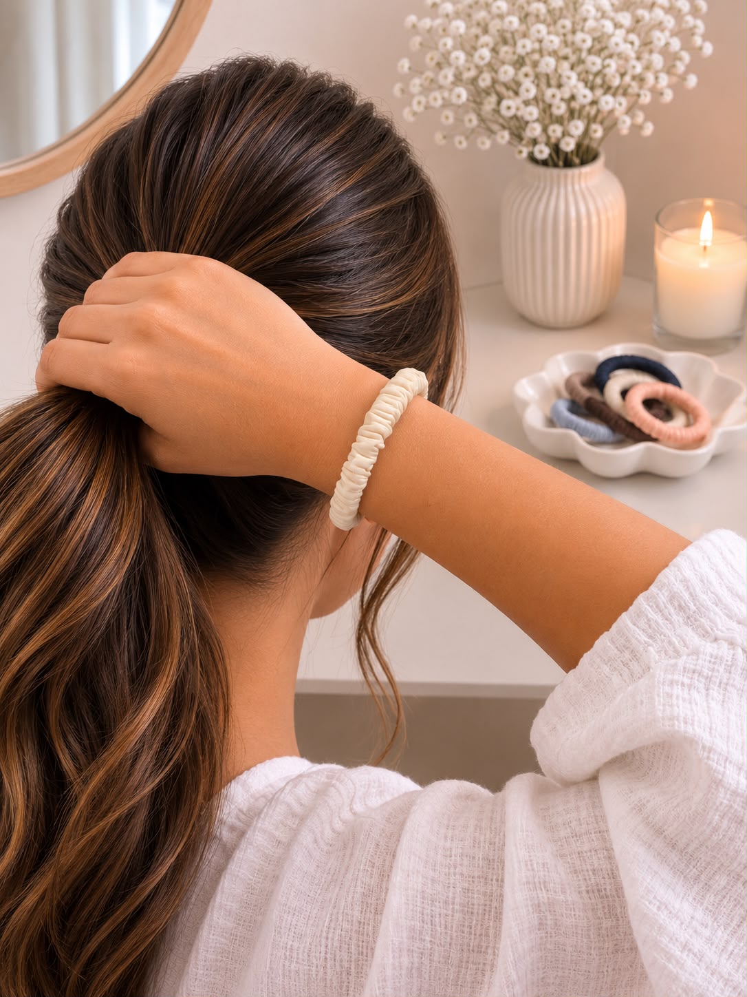 Pure Mulberry Silk Skinny Scrunchie | 19 Momme Luxury Hair Tie