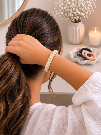 Pure Mulberry Silk Skinny Scrunchie | 19 Momme Luxury Hair Tie
