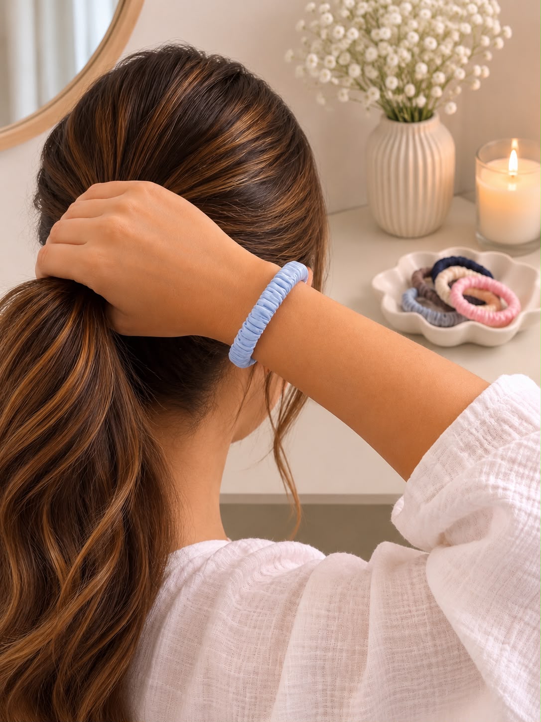 Pure Mulberry Silk Skinny Scrunchie | 19 Momme Luxury Hair Tie