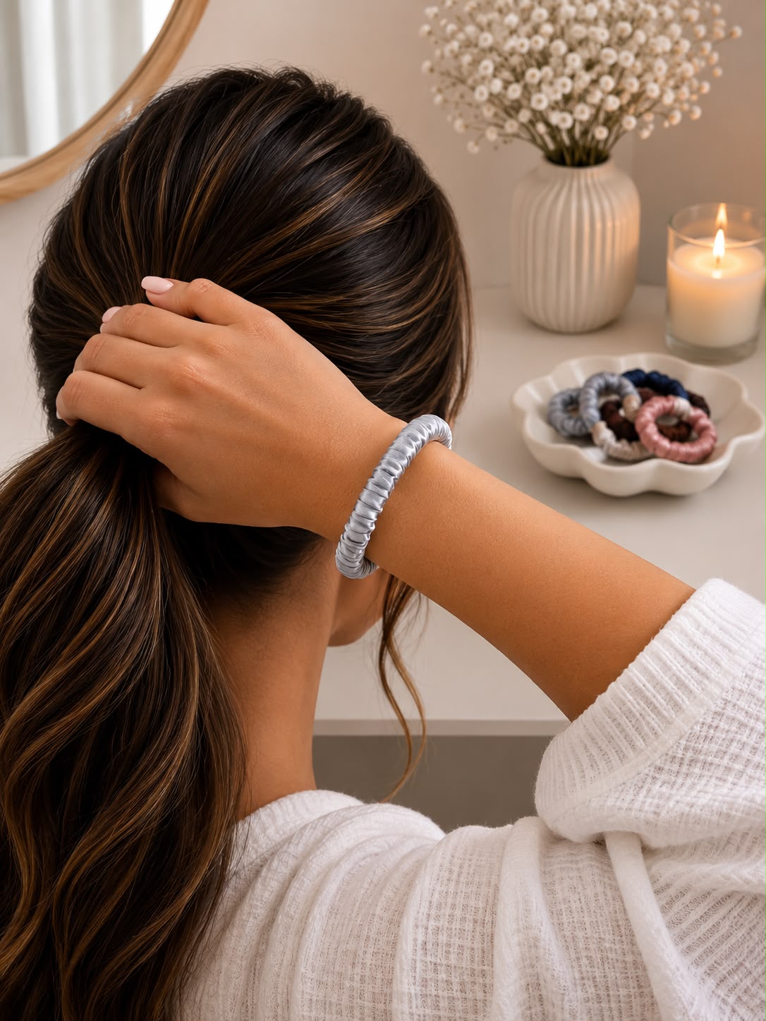 Pure Mulberry Silk Skinny Scrunchie | 19 Momme Luxury Hair Tie