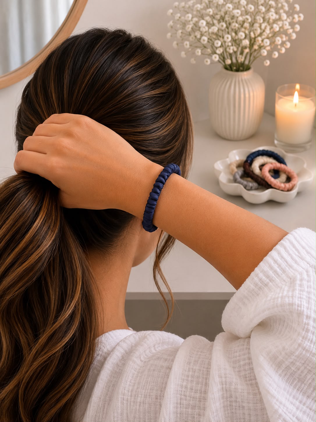 Pure Mulberry Silk Skinny Scrunchie | 19 Momme Luxury Hair Tie