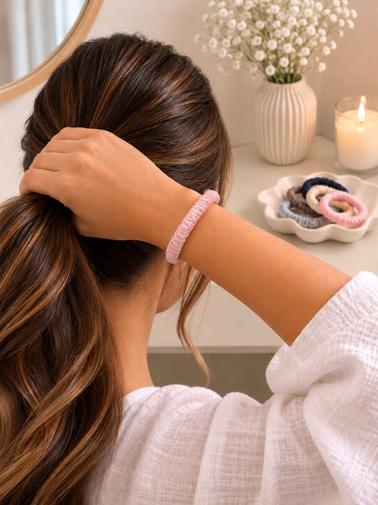 Pure Mulberry Silk Skinny Scrunchie | 19 Momme Luxury Hair Tie