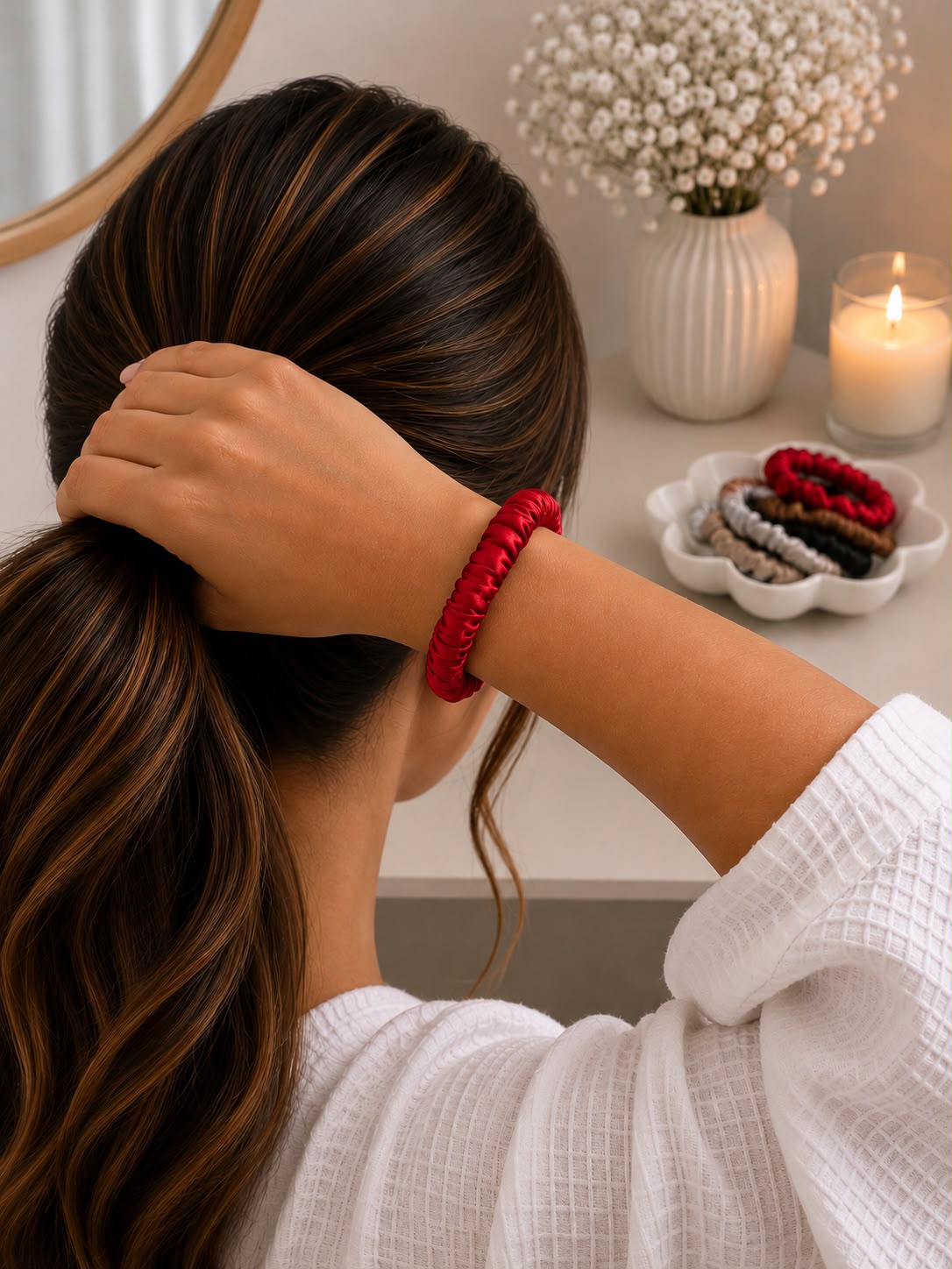 Pure Mulberry Silk Skinny Scrunchie | 19 Momme Luxury Hair Tie