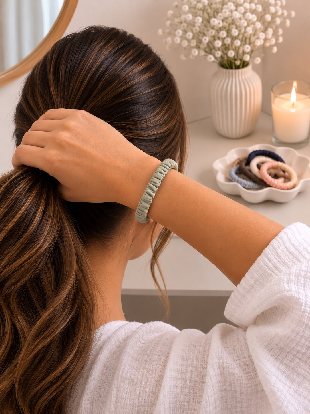 Pure Mulberry Silk Skinny Scrunchie | 19 Momme Luxury Hair Tie