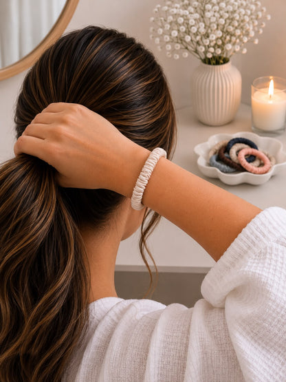 Pure Mulberry Silk Skinny Scrunchie | 19 Momme Luxury Hair Tie